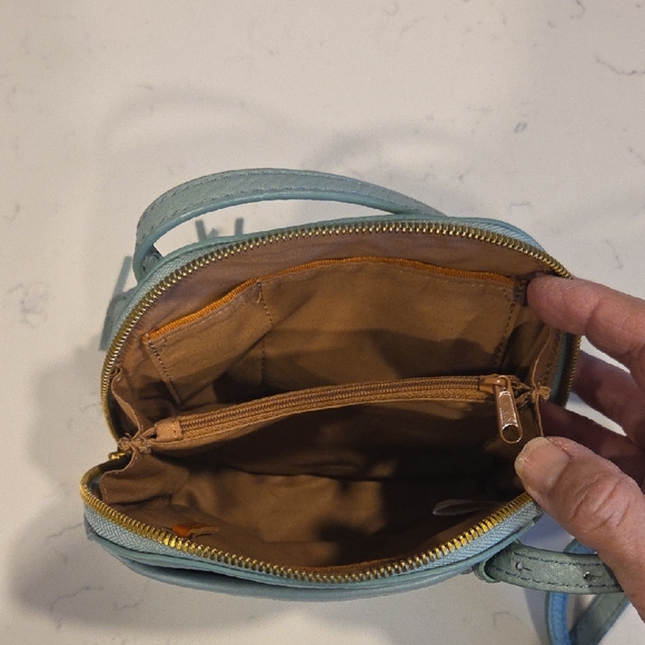 HOBO Crossbody Bag in Light Blue with Gold Accents - Picture 5 of 12